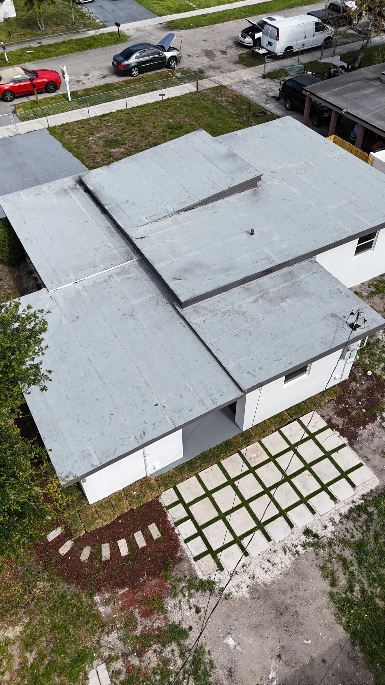 Aerial of a finished flat roof, wide view