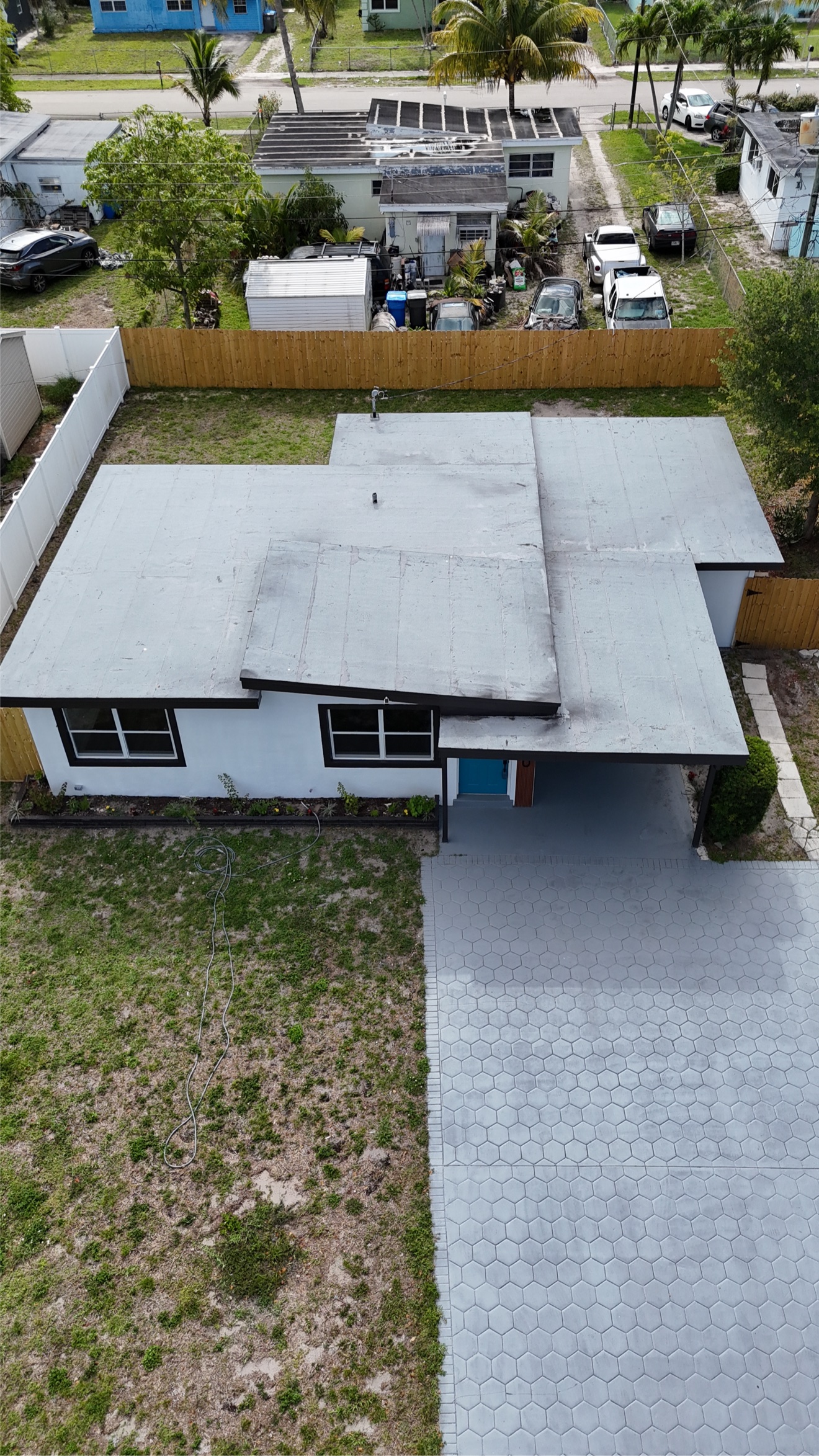 Aerial of a finished flat roof on a home