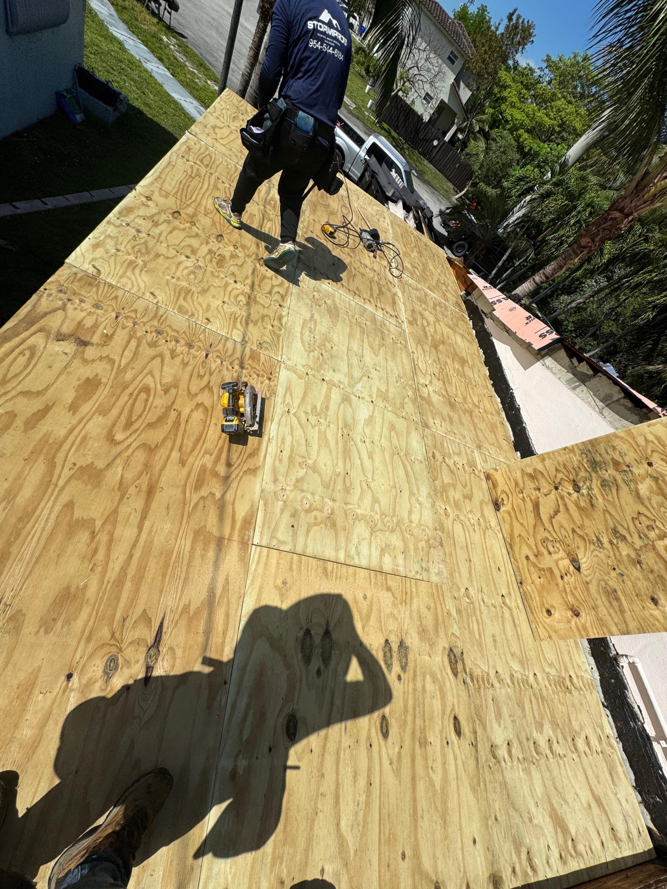 New plywood deck prepared for a standing seam metal roof