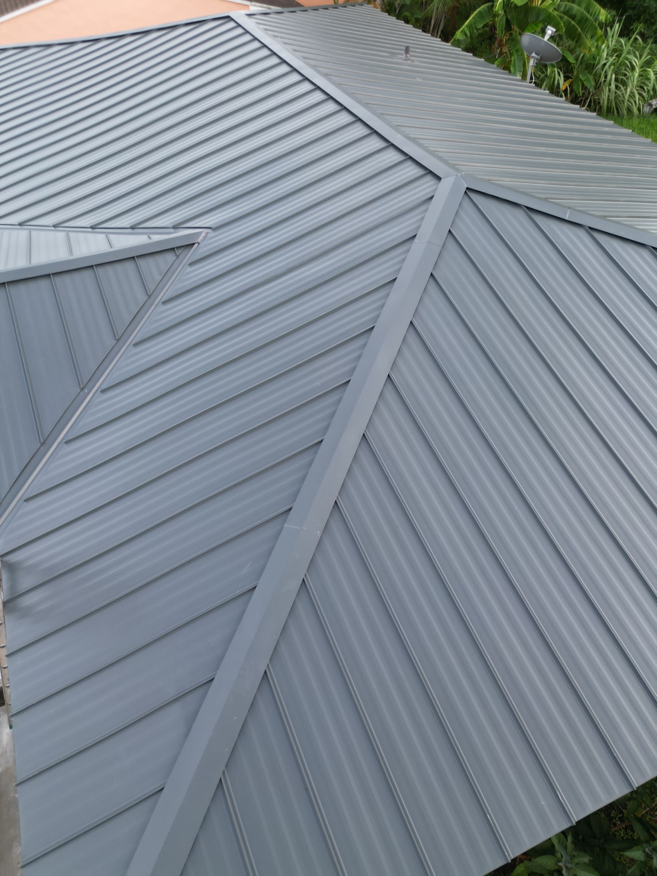 Close-up of standing seam metal panels
