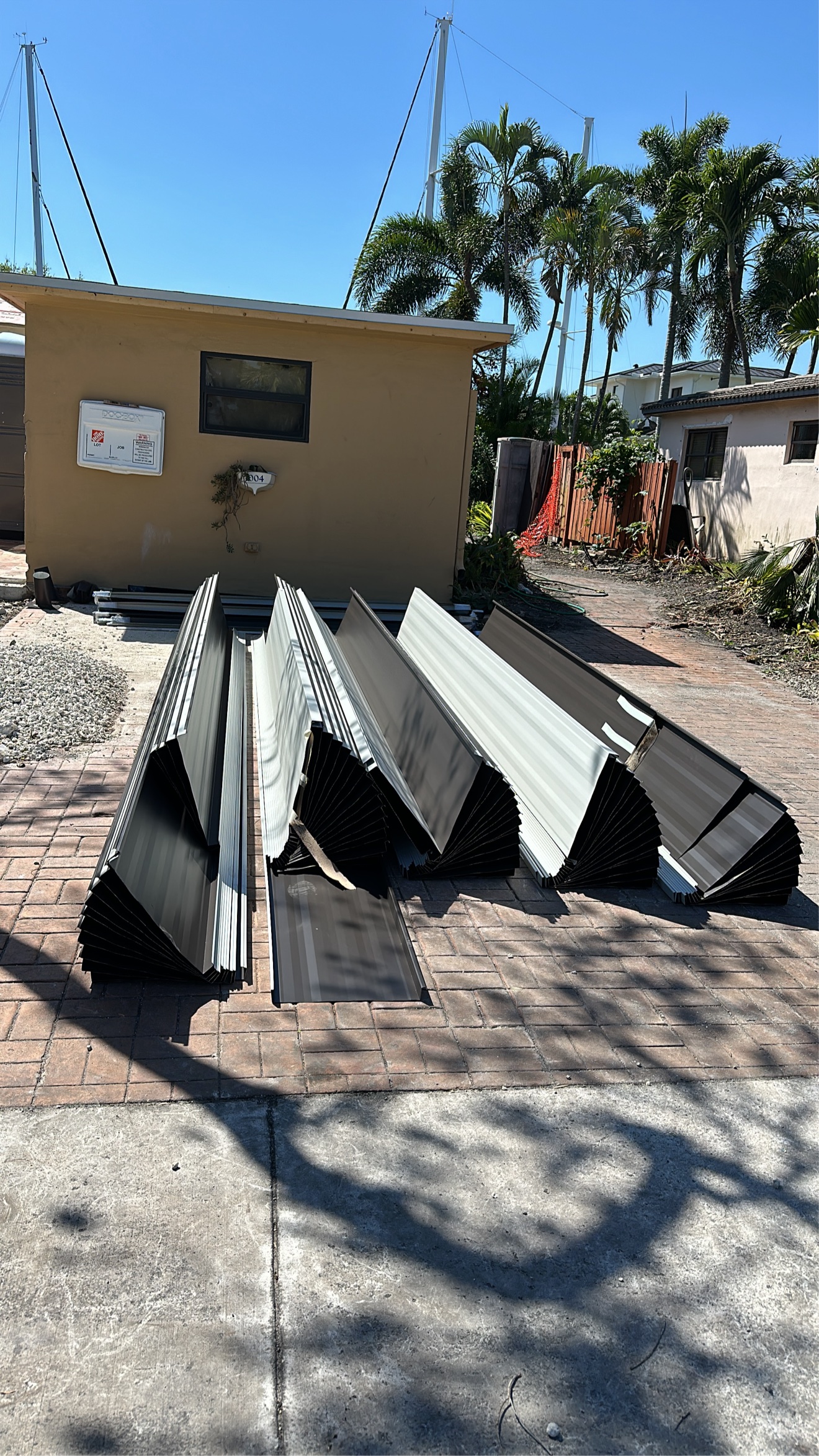 Metal panels stacked at the job site