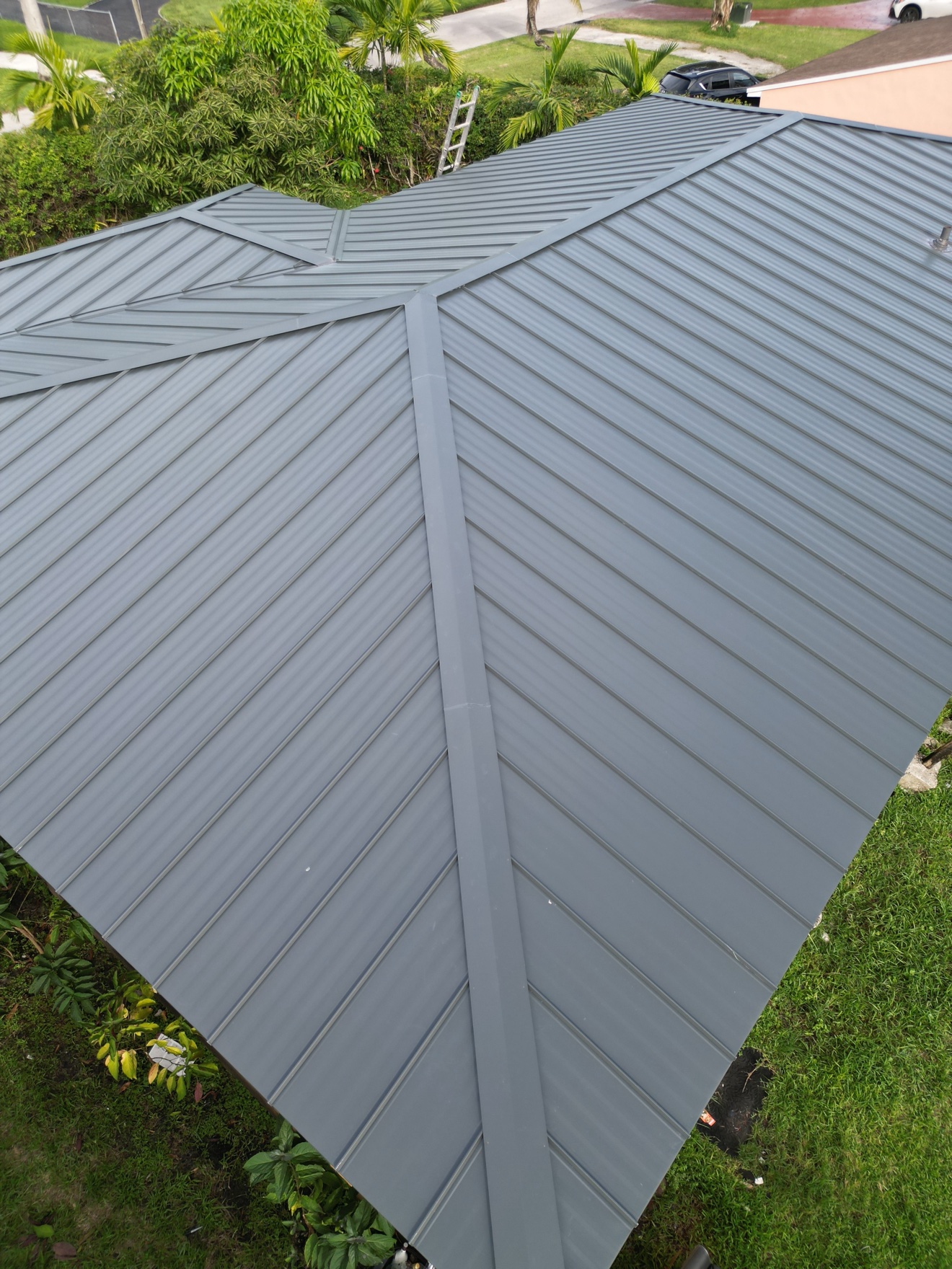 Close-up of metal roof ridge detail