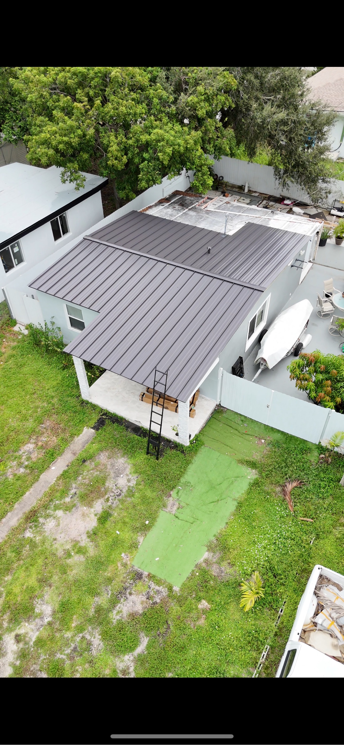 Close-up of metal roof ridge