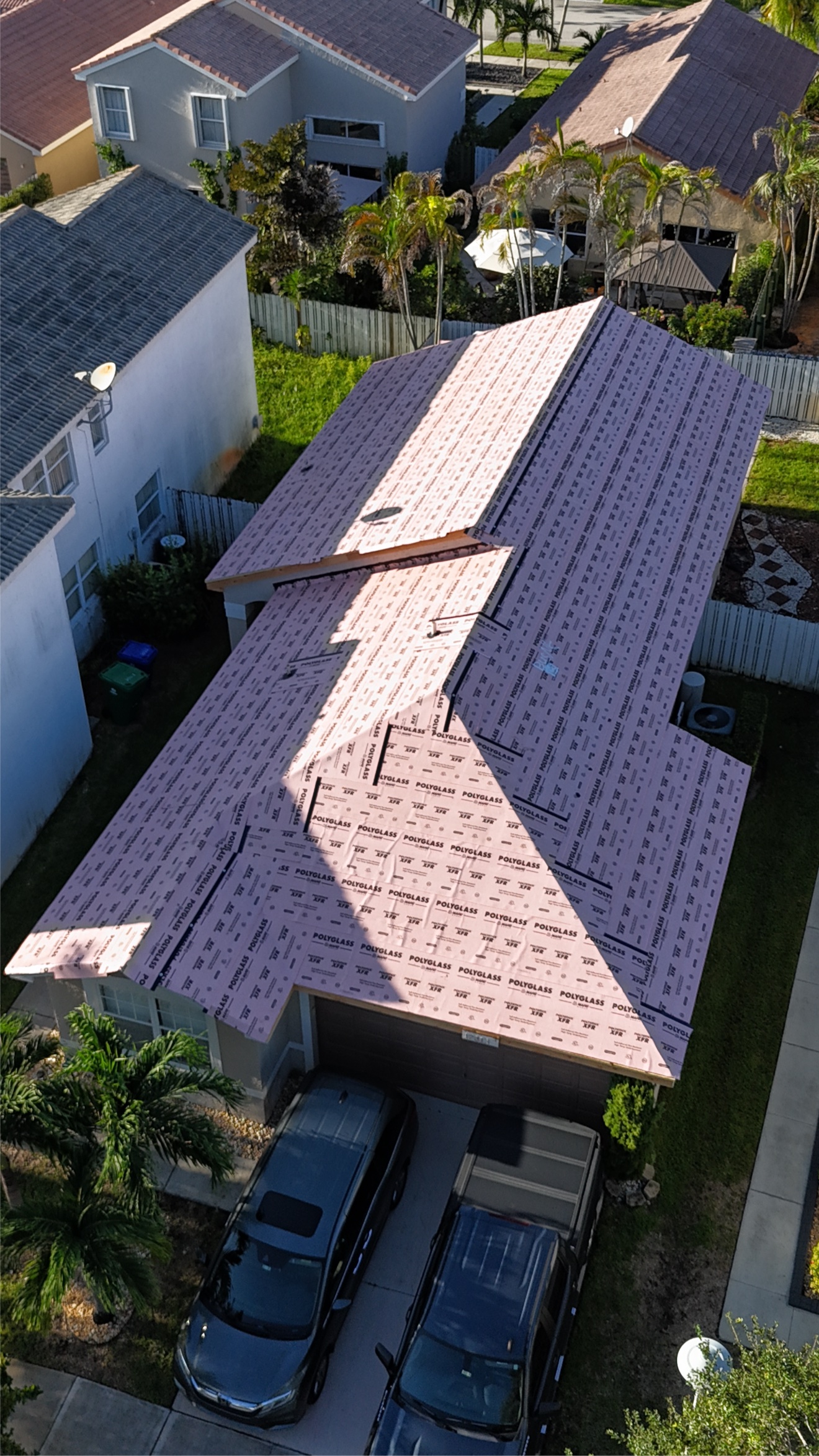 Aerial of Polyglass underlayment before metal panels
