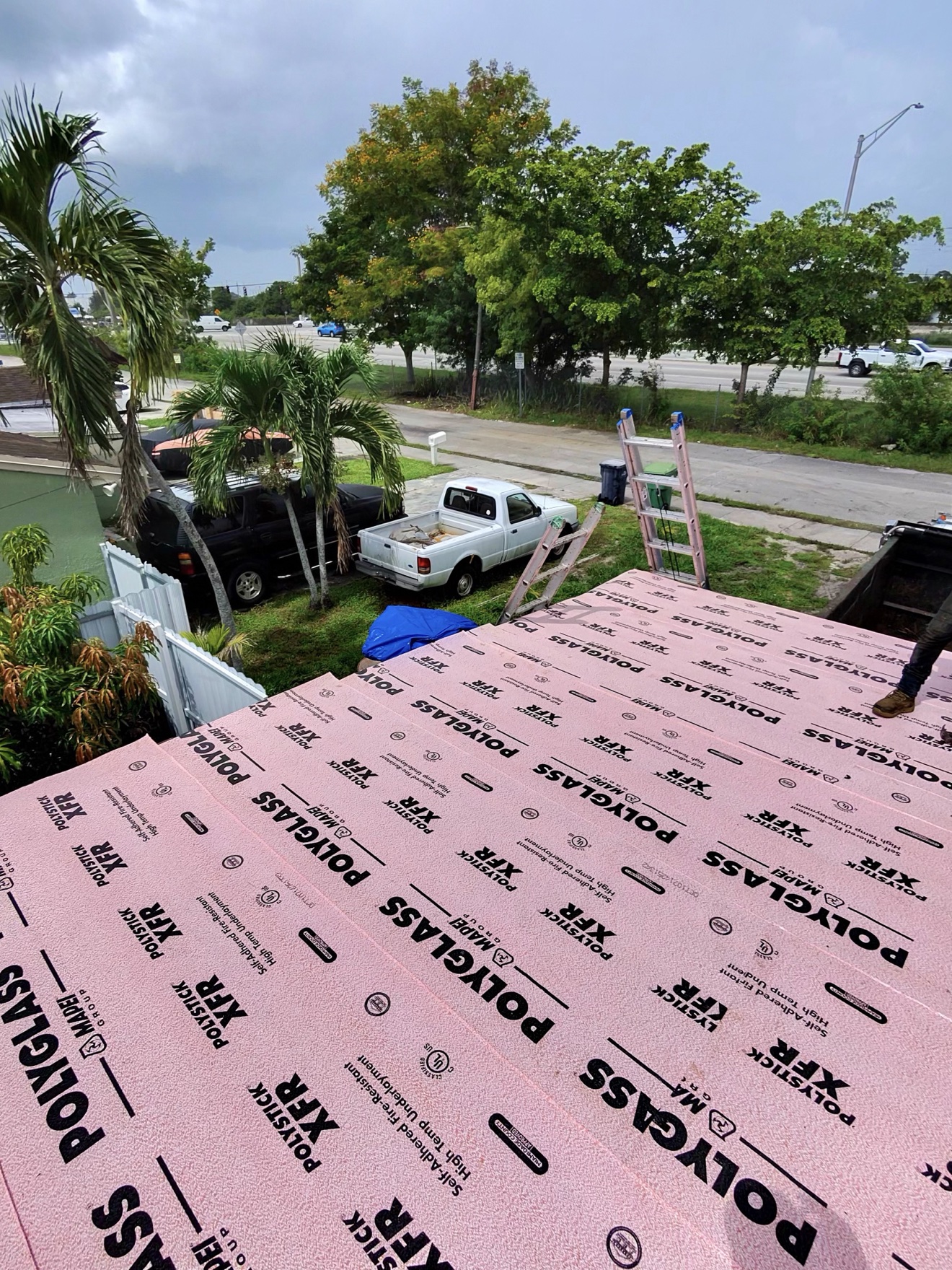 Polyglass underlayment going down on a metal roof