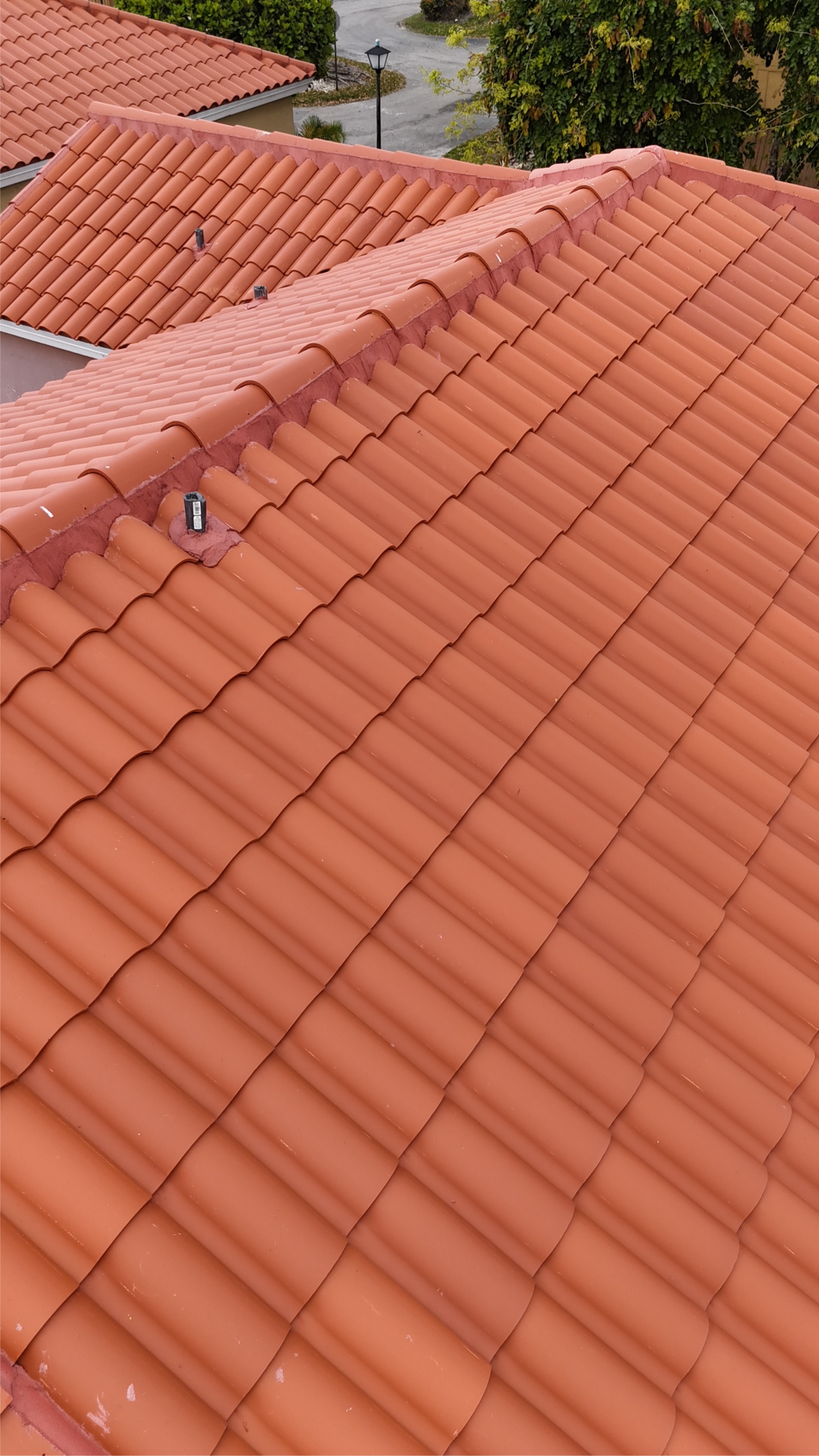 Aerial of a finished clay tile roof